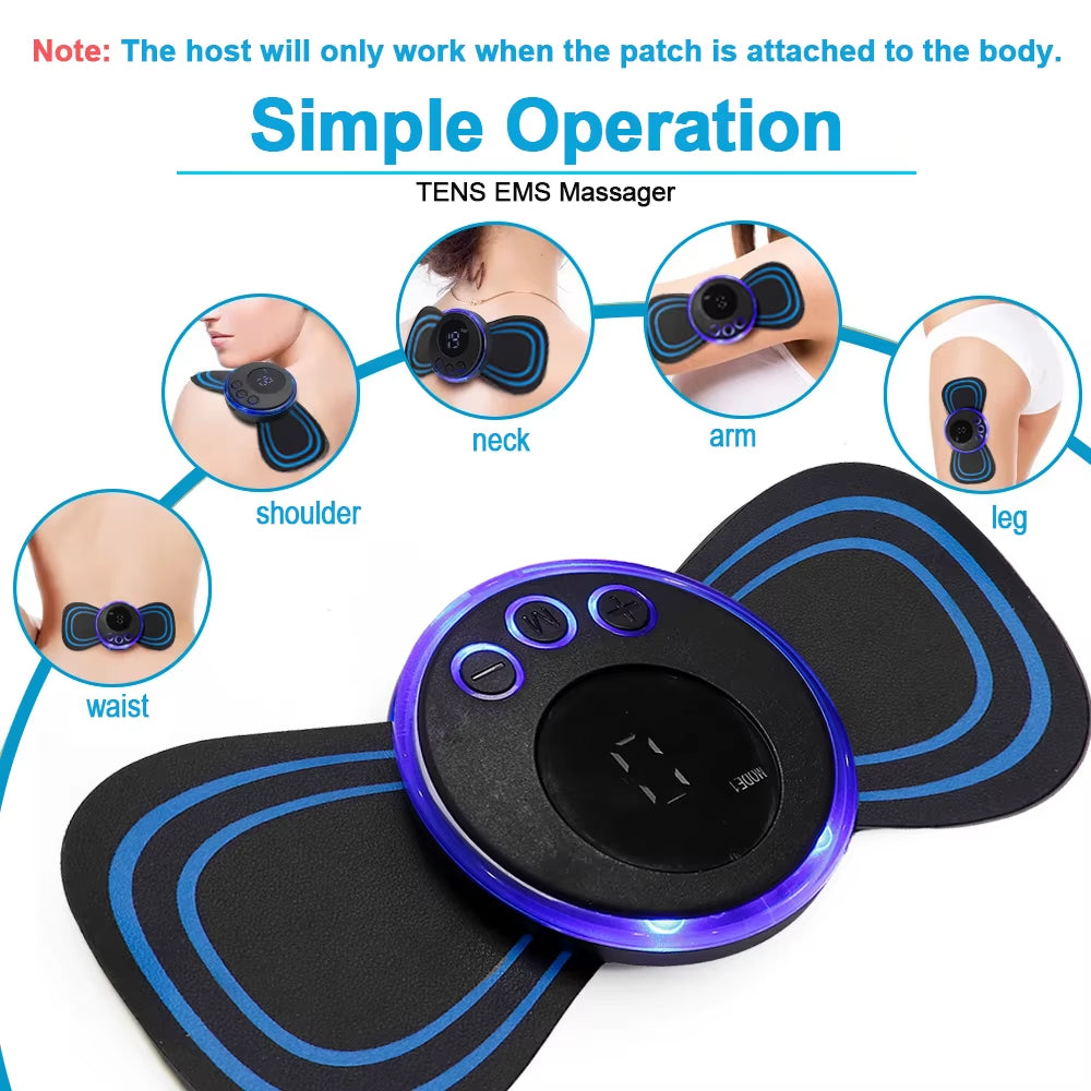19 Intensity EMS Neck Electric Massager Patch Pulse Muscle Stimulator Gel Pad Relieve Fatigue Cervical Massage Sticker 8 Modes