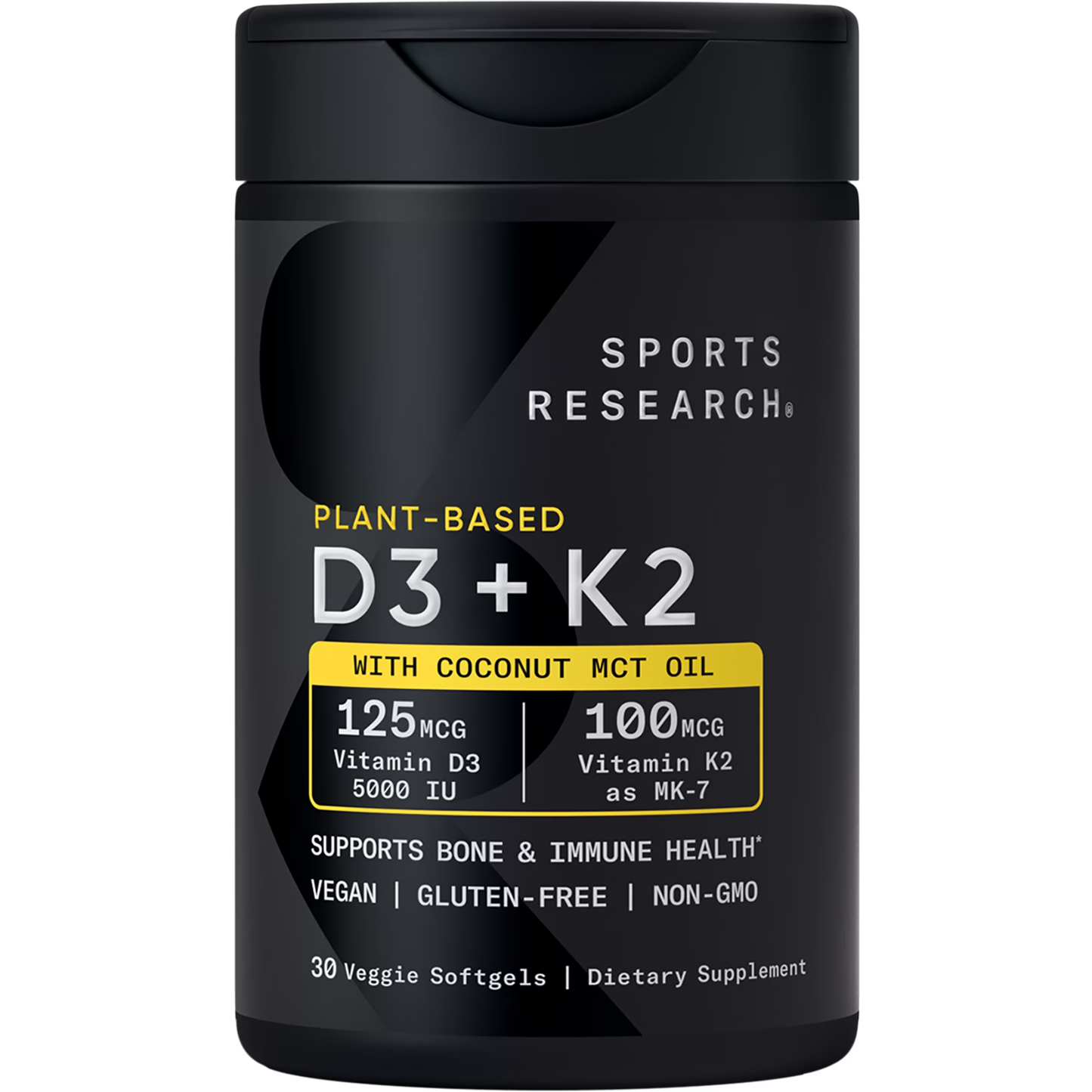 Sports Research® Vitamin D3 + K2 with 10,000Iu of Plant-Based D3 & 100Mcg of Vitamin K2 as MK-7 | Non-Gmo Verified & Vegan Certified 60Ct