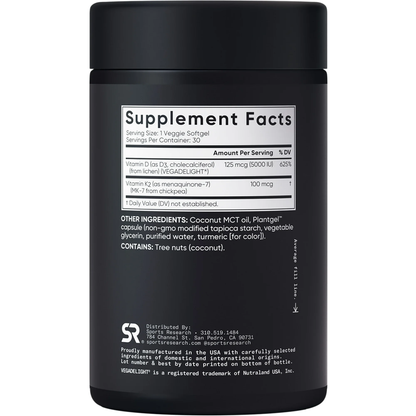 Sports Research® Vitamin D3 + K2 with 10,000Iu of Plant-Based D3 & 100Mcg of Vitamin K2 as MK-7 | Non-Gmo Verified & Vegan Certified 60Ct
